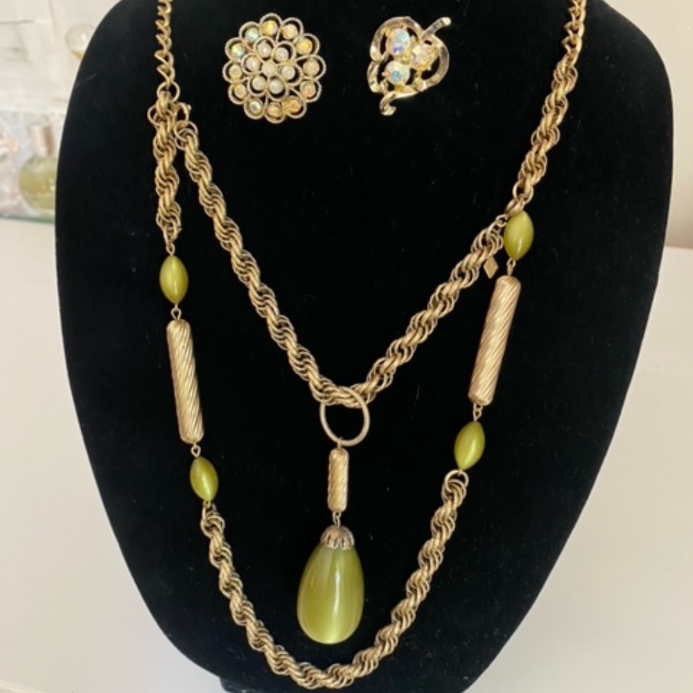 Vintage 1962 Sarah Coventry "Golden Avocado" Necklace, w/ Two Brooches